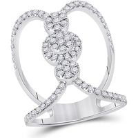 GND 14K White Gold Round Diamond Cluster Ring with Negative Space Design - 0.94 Carat Total Diamond Weight