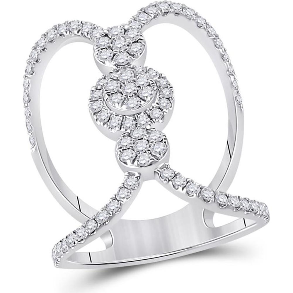GND 14K White Gold Round Diamond Cluster Ring with Negative Space Design - 0.94 Carat Total Diamond Weight
