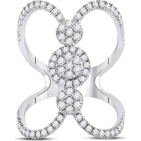 GND 14K White Gold Round Diamond Cluster Ring with Negative Space Design - 0.94 Carat Total Diamond Weight