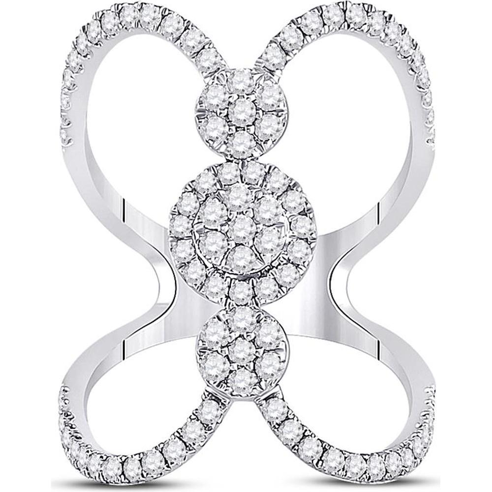 GND 14K White Gold Round Diamond Cluster Ring with Negative Space Design - 0.94 Carat Total Diamond Weight