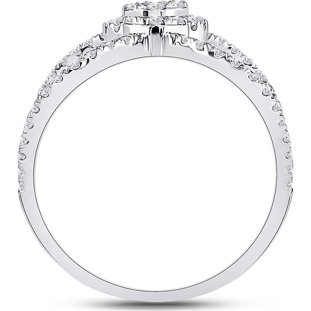 GND 14K White Gold Round Diamond Cluster Ring with Negative Space Design - 0.94 Carat Total Diamond Weight