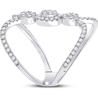 GND 14K White Gold Round Diamond Cluster Ring with Negative Space Design - 0.94 Carat Total Diamond Weight