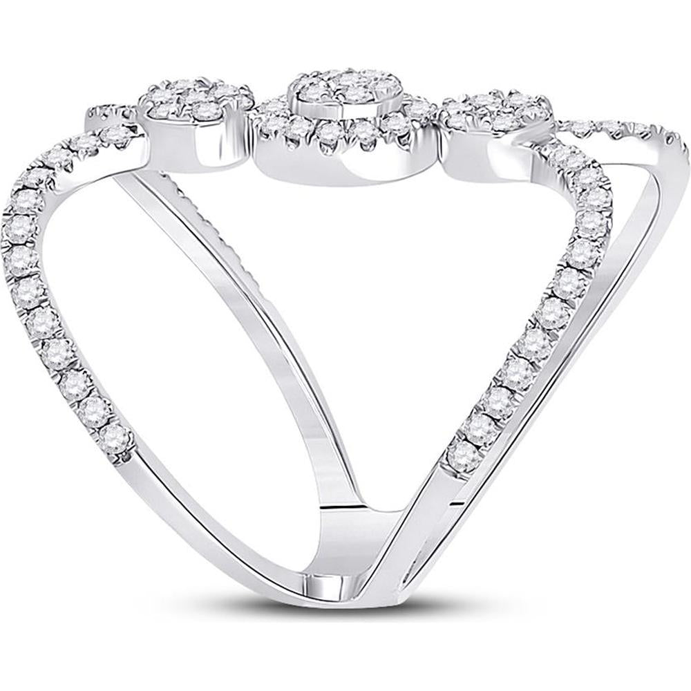 GND 14K White Gold Round Diamond Cluster Ring with Negative Space Design - 0.94 Carat Total Diamond Weight