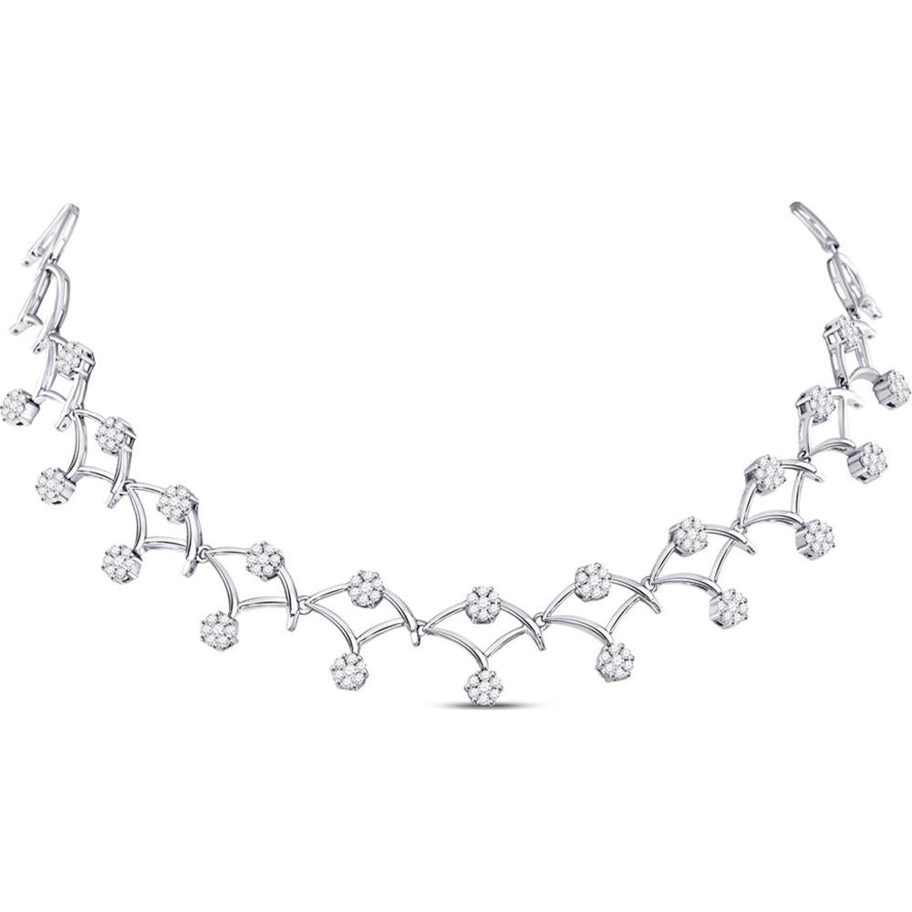 GND 14K White Gold Round Diamond Cocktail Cluster Necklace - 3.5 Carat Total Diamond Weight