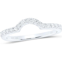 GND 14K White Gold Round Diamond Curved Wedding Band Ring with Pave Setting - 0.28 Carat Total Diamond Weight