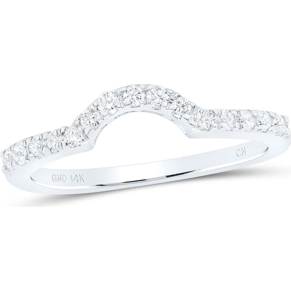 GND 14K White Gold Round Diamond Curved Wedding Band Ring with Pave Setting - 0.28 Carat Total Diamond Weight