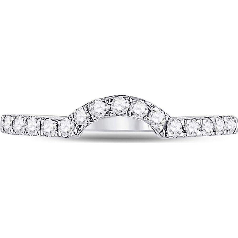 GND 14K White Gold Round Diamond Curved Wedding Band Ring with Pave Setting - 0.28 Carat Total Diamond Weight