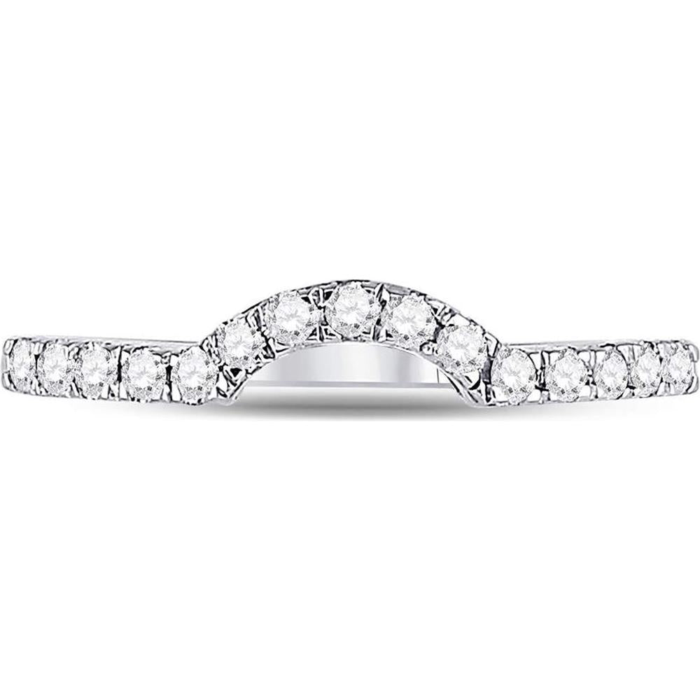 GND 14K White Gold Round Diamond Curved Wedding Band Ring with Pave Setting - 0.28 Carat Total Diamond Weight