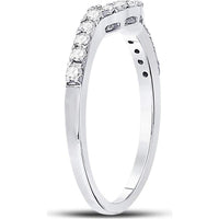 GND 14K White Gold Round Diamond Curved Wedding Band Ring with Pave Setting - 0.28 Carat Total Diamond Weight