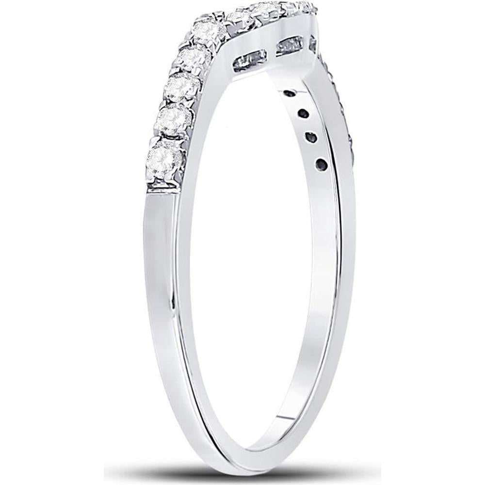 GND 14K White Gold Round Diamond Curved Wedding Band Ring with Pave Setting - 0.28 Carat Total Diamond Weight