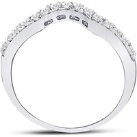 GND 14K White Gold Round Diamond Curved Wedding Band Ring with Pave Setting - 0.28 Carat Total Diamond Weight