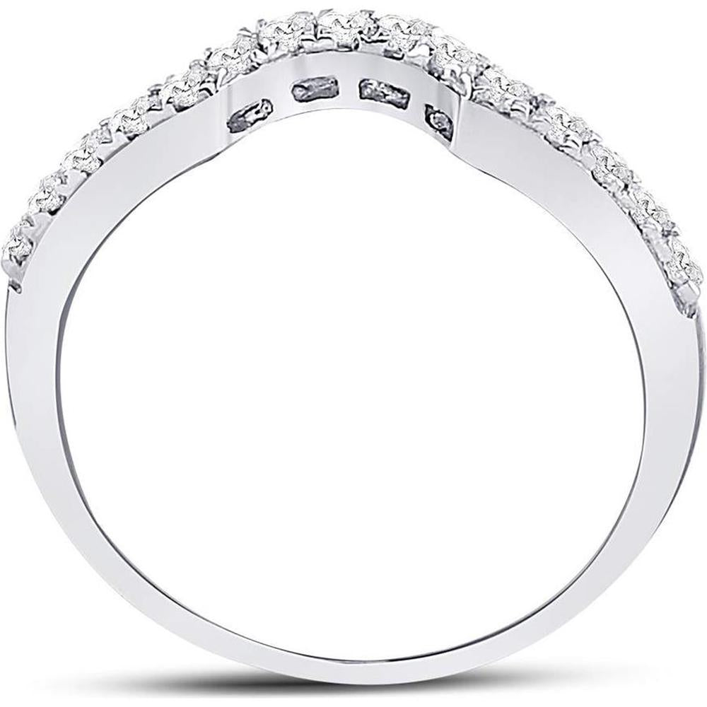 GND 14K White Gold Round Diamond Curved Wedding Band Ring with Pave Setting - 0.28 Carat Total Diamond Weight