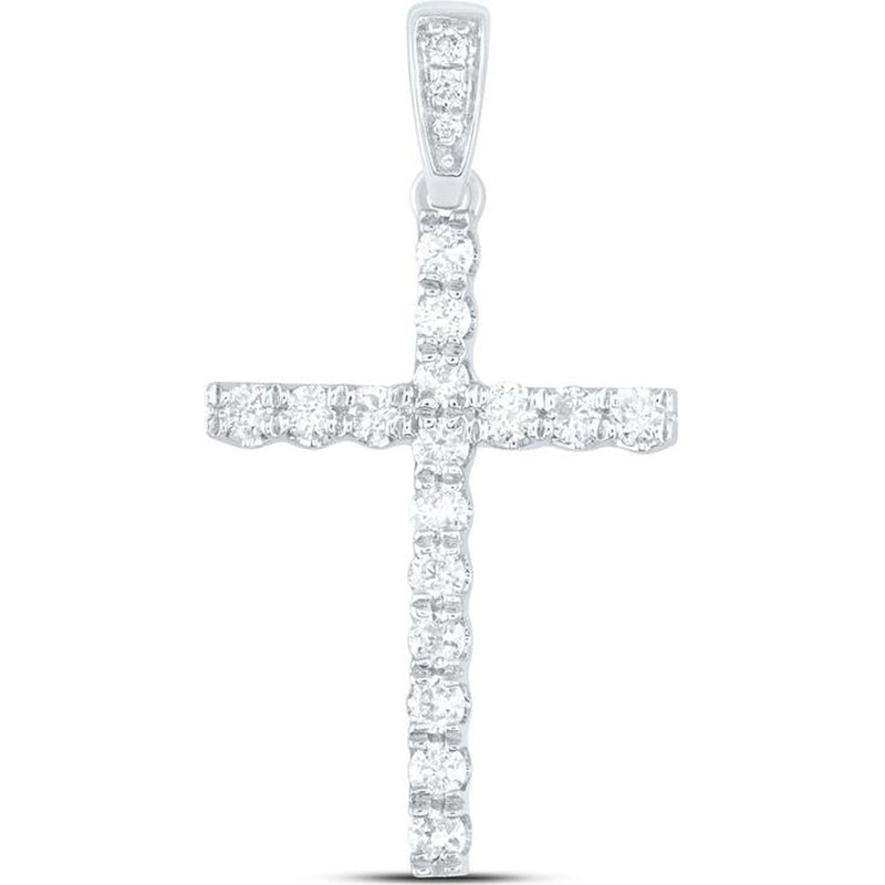 GND 14K White Gold Round Diamond Faith Cross Pendant - 0.25 Carat Total Diamond Weight