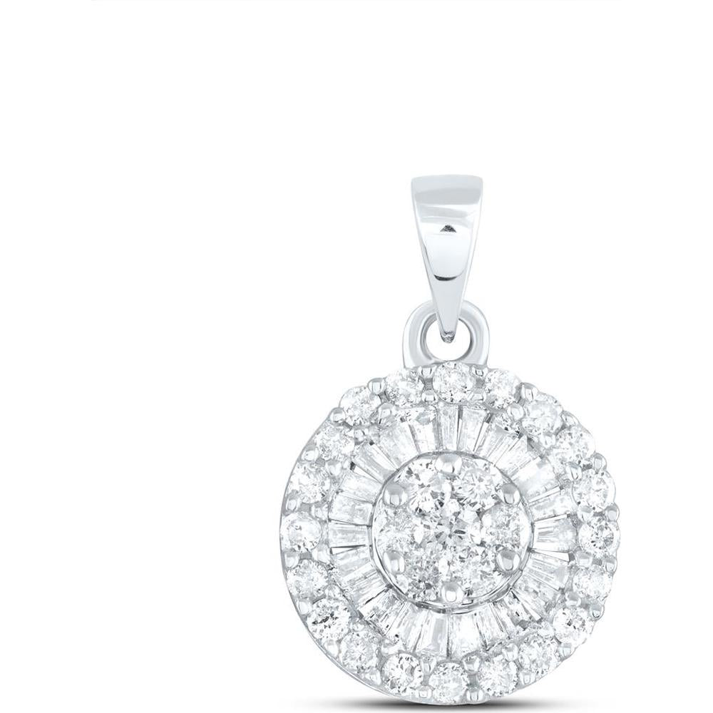 GND 14K White Gold Round Diamond Flower Cluster Circle Pendant - 5/8 Carat Total Diamond Weight
