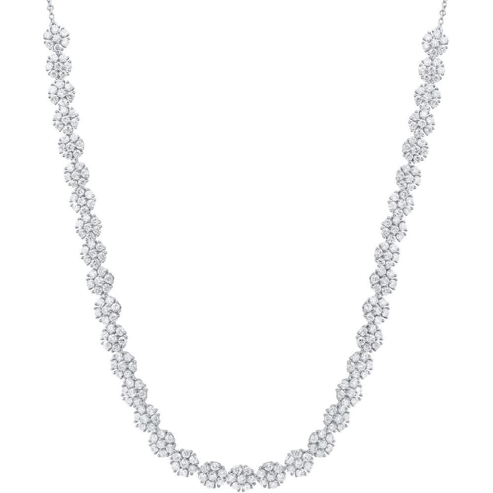 GND 14K White Gold Round Diamond Flower Cluster Necklace – 4.52 Carat Total Diamond Weight