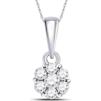 GND 14K White Gold Round Diamond Flower Cluster Pendant - 0.25 Carat Total Diamond Weight