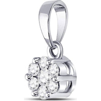 GND 14K White Gold Round Diamond Flower Cluster Pendant - 0.25 Carat Total Diamond Weight