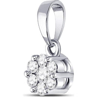 GND 14K White Gold Round Diamond Flower Cluster Pendant - 0.25 Carat Total Diamond Weight