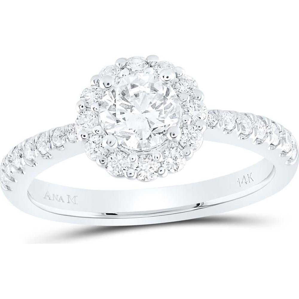 GND 14K White Gold Round Diamond Halo Bridal Engagement Ring - 1.18 Carat Total Diamond Weight