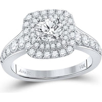 GND 14K White Gold Round Diamond Halo Bridal Engagement Ring - 1-3/4 Carat Total Weight