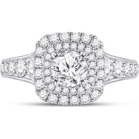 GND 14K White Gold Round Diamond Halo Bridal Engagement Ring - 1-3/4 Carat Total Weight