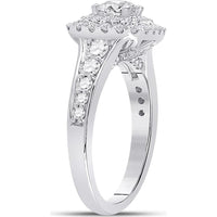 GND 14K White Gold Round Diamond Halo Bridal Engagement Ring - 1-3/4 Carat Total Weight