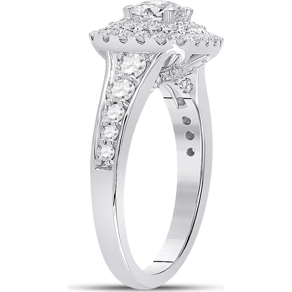 GND 14K White Gold Round Diamond Halo Bridal Engagement Ring - 1-3/4 Carat Total Weight