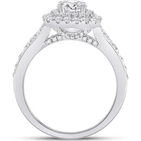 GND 14K White Gold Round Diamond Halo Bridal Engagement Ring - 1-3/4 Carat Total Weight