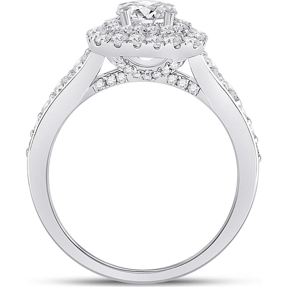 GND 14K White Gold Round Diamond Halo Bridal Engagement Ring - 1-3/4 Carat Total Weight