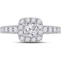 GND 14K White Gold Round Diamond Halo Bridal Engagement Ring with 1-1/2 Carat Total Carat Weight - Certified