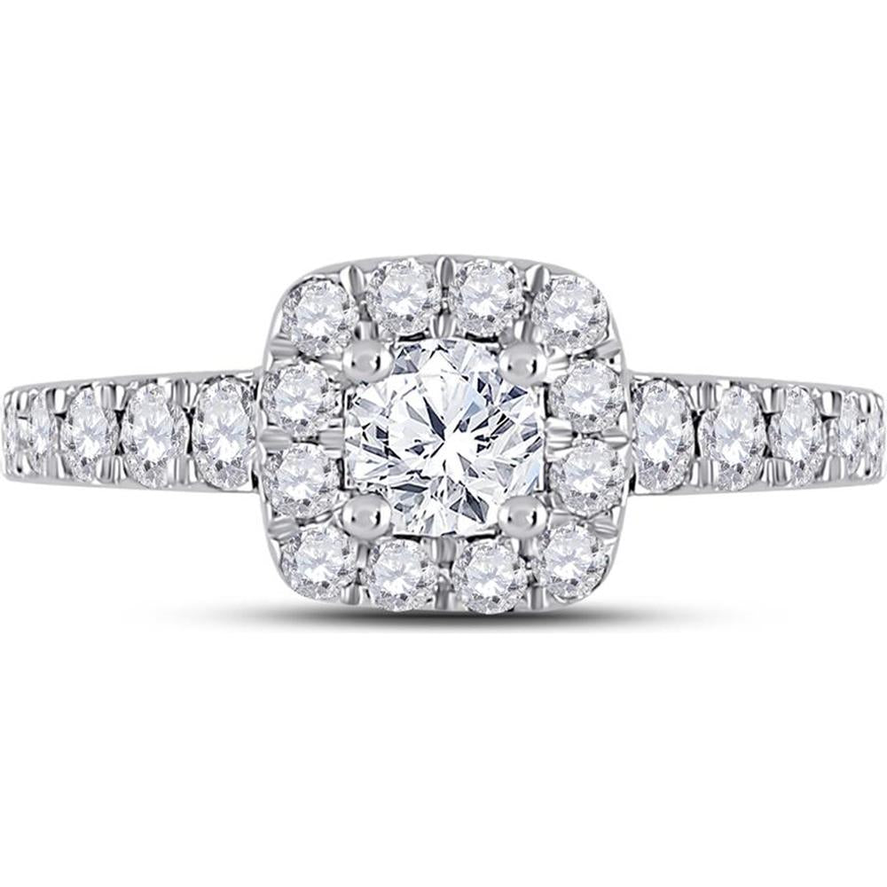 GND 14K White Gold Round Diamond Halo Bridal Engagement Ring with 1-1/2 Carat Total Carat Weight - Certified