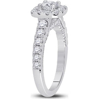 GND 14K White Gold Round Diamond Halo Bridal Engagement Ring with 1-1/2 Carat Total Carat Weight - Certified
