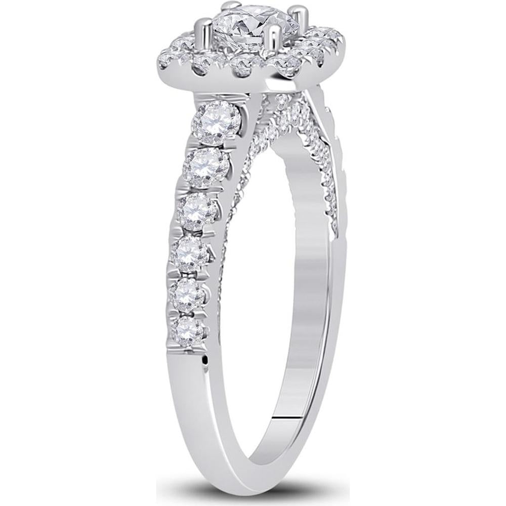 GND 14K White Gold Round Diamond Halo Bridal Engagement Ring with 1-1/2 Carat Total Carat Weight - Certified