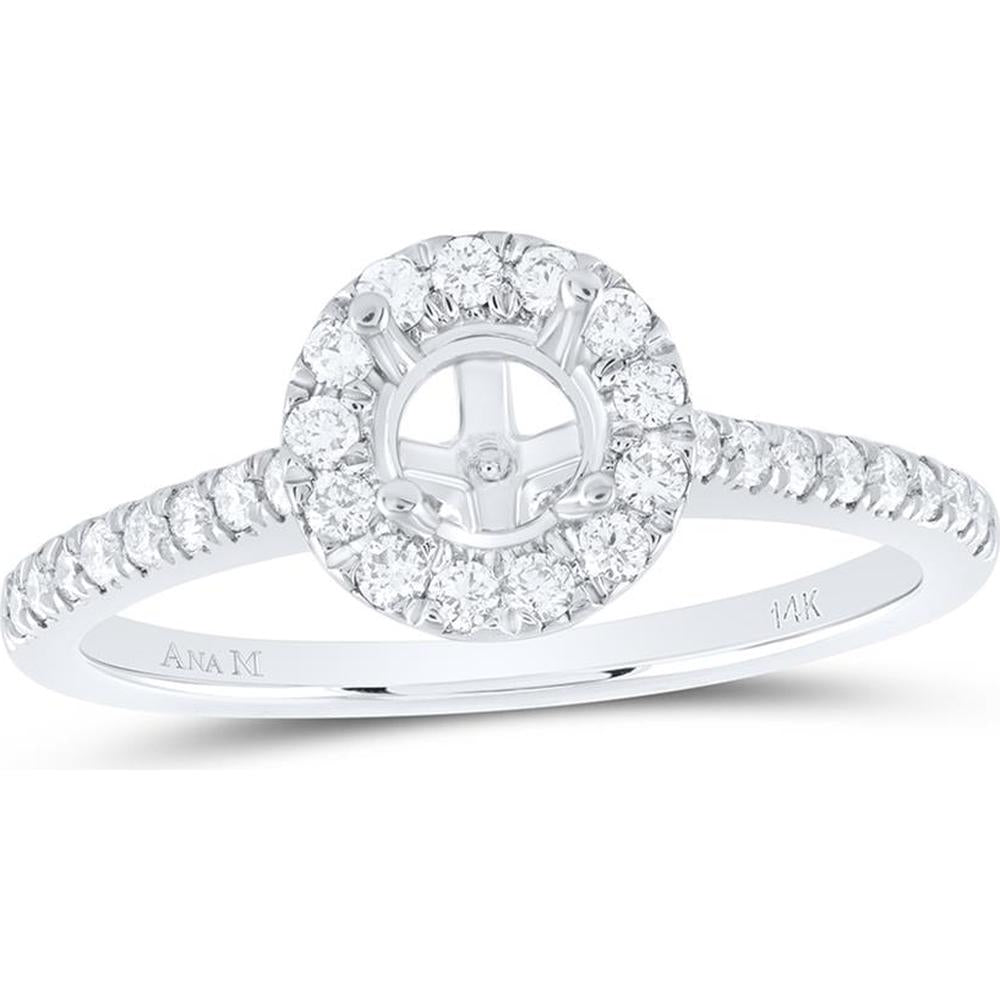 GND 14K White Gold Round Diamond Halo Bridal Semi-Mount Ring with 1/3 Carat Total Diamond Weight