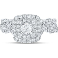 GND 14K White Gold Round Diamond Halo Bridal Wedding Ring Set - 1.00 Carat Total Diamond Weight