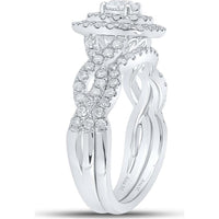 GND 14K White Gold Round Diamond Halo Bridal Wedding Ring Set - 1.00 Carat Total Diamond Weight