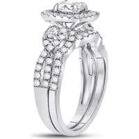 GND 14K White Gold Round Diamond Halo Bridal Wedding Ring Set - 1-3/4 Total Carat Weight (Certified)
