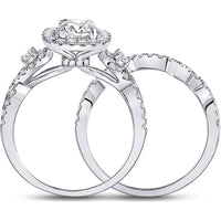 GND 14K White Gold Round Diamond Halo Bridal Wedding Ring Set - 1-3/4 Total Carat Weight (Certified)