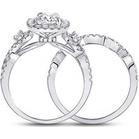 GND 14K White Gold Round Diamond Halo Bridal Wedding Ring Set - 1-3/4 Total Carat Weight (Certified)
