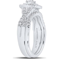 GND 14K White Gold Round Diamond Halo Bridal Wedding Ring Set with Prong-Set Diamonds – 1 Carat Total Diamond Weight
