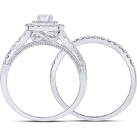GND 14K White Gold Round Diamond Halo Bridal Wedding Ring Set with Prong-Set Diamonds – 1 Carat Total Diamond Weight