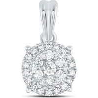 GND 14K White Gold Round Diamond Halo Cluster Pendant - 1/4 Carat Total Diamond Weight