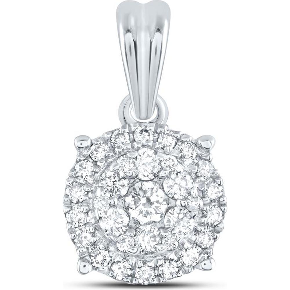 GND 14K White Gold Round Diamond Halo Cluster Pendant - 1/4 Carat Total Diamond Weight