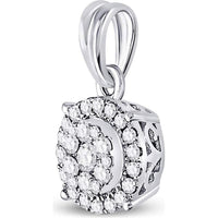 GND 14K White Gold Round Diamond Halo Cluster Pendant - 1/4 Carat Total Diamond Weight