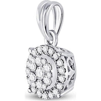 GND 14K White Gold Round Diamond Halo Cluster Pendant - 1/4 Carat Total Diamond Weight