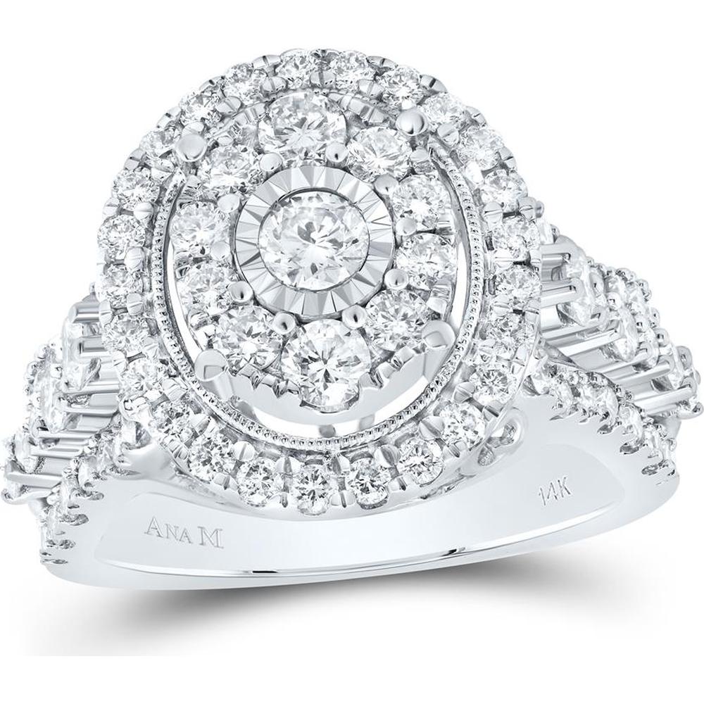 GND 14K White Gold Round Diamond Right Hand Cluster Ring with Prong-Set Diamonds - 1.63 Carat Total Diamond Weight