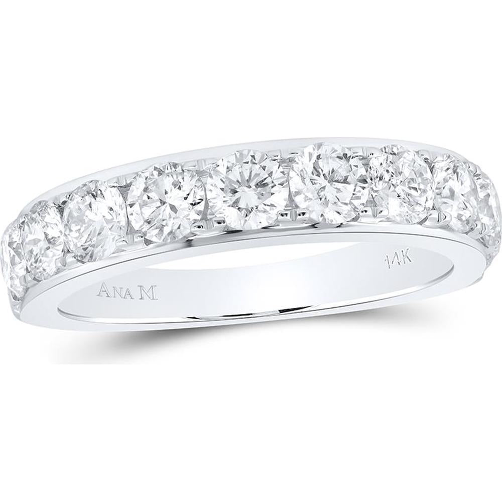 GND 14K White Gold Round Diamond Single Row Band Ring - 1.75 Carat Total Diamond Weight