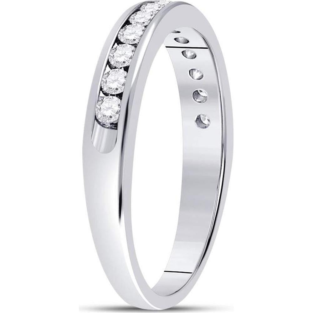GND 14K White Gold Round Diamond Single Row Channel-Set Wedding Band - 1/3 Total Carat Weight