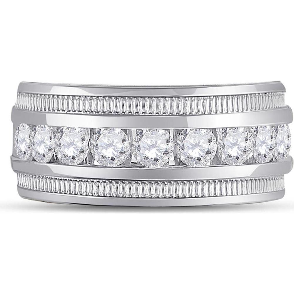 GND 14K White Gold Round Diamond Single Row Channel Set Wedding Band - 2.00 Carat Total Diamond Weight