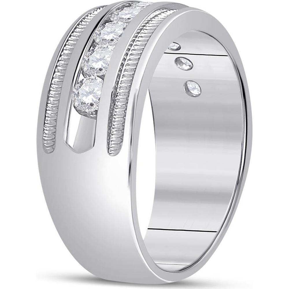 GND 14K White Gold Round Diamond Single Row Channel Set Wedding Band - 2.00 Carat Total Diamond Weight
